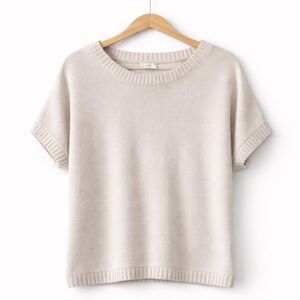 Banana Republic Greige Cotton Blend Short Sleeve Sweater Size L Neutral Knit